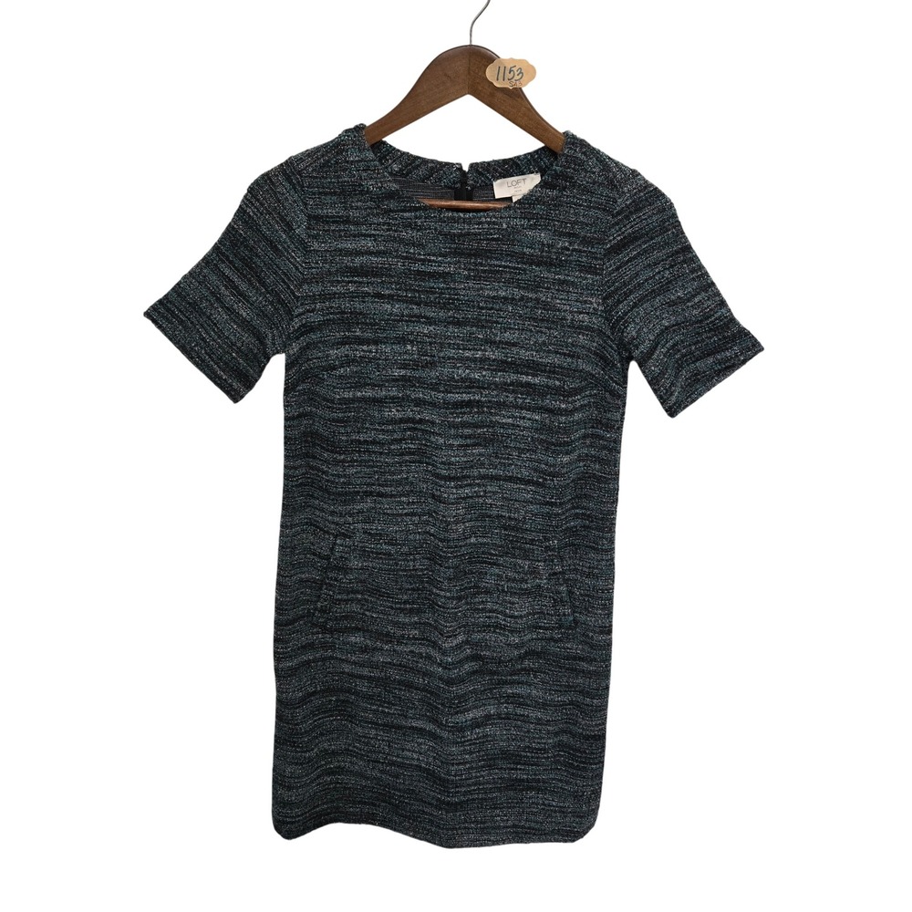 Loft Outlet Petite Black Blue Space Dye Knit Shift Dress Pockets‎ SP 486398